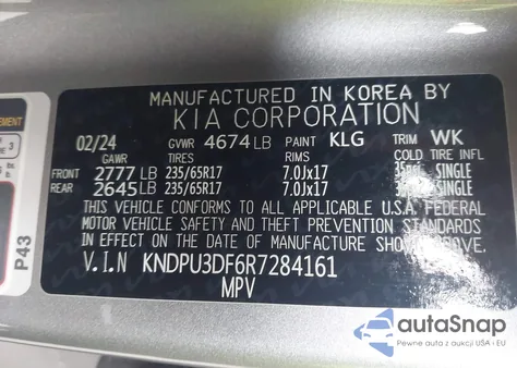 2024 Kia Sportage Lx z USA, uszkodzony, nr VIN KNDPU3DF6R7284161